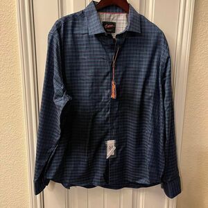Egara Men's Longsleeve Button Blue Plaid Shirt Foldable Cuffs 2X NWT